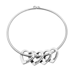 Personalized Family Name Bangle Fashion Bracelet With Heart Charm - Melcharm