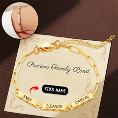 Personalized Family Name Bar Bracelet Engraved Charm with a Dainty Paperclip Chain - Melcharm