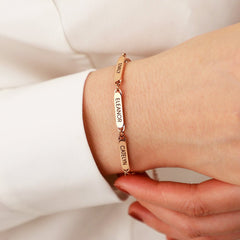 Personalized Family Name Bar Bracelet Engraved Charm with a Dainty Paperclip Chain - Melcharm