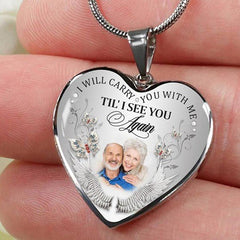 Personalized I Will Carry You With Me Til' I See You Again Memorial Heart Photo Necklace - Melcharm