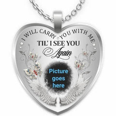 Personalized I Will Carry You With Me Til' I See You Again Memorial Heart Photo Necklace - Melcharm