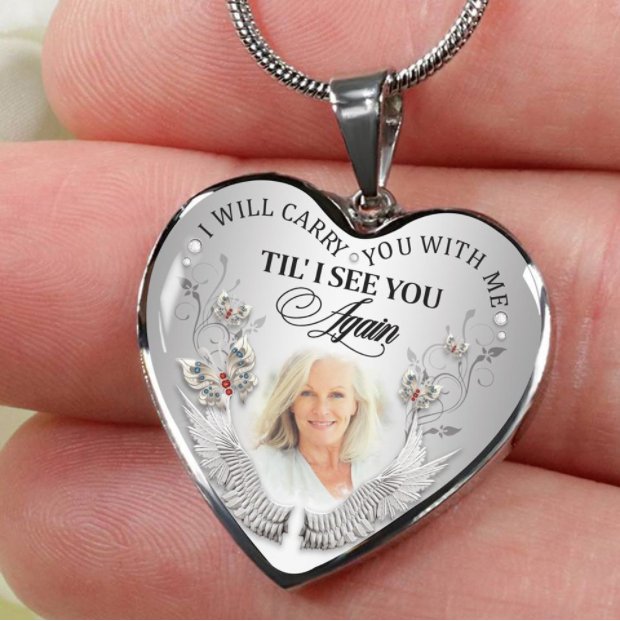 Personalized I Will Carry You With Me Til' I See You Again Memorial Heart Photo Necklace - Melcharm