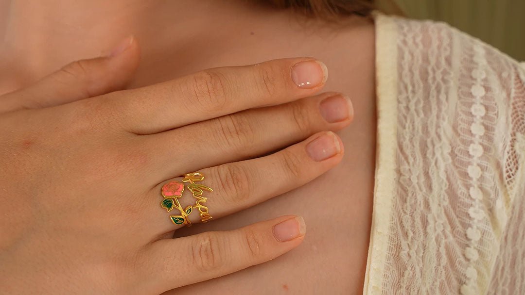 Personalized Name Birthday Gift Wildflower Birth Flower Ring - Melcharm