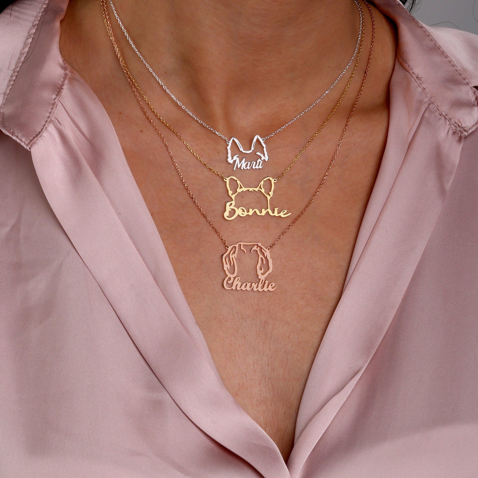 Personalized Name Dog Puppy Ears Necklace - Melcharm