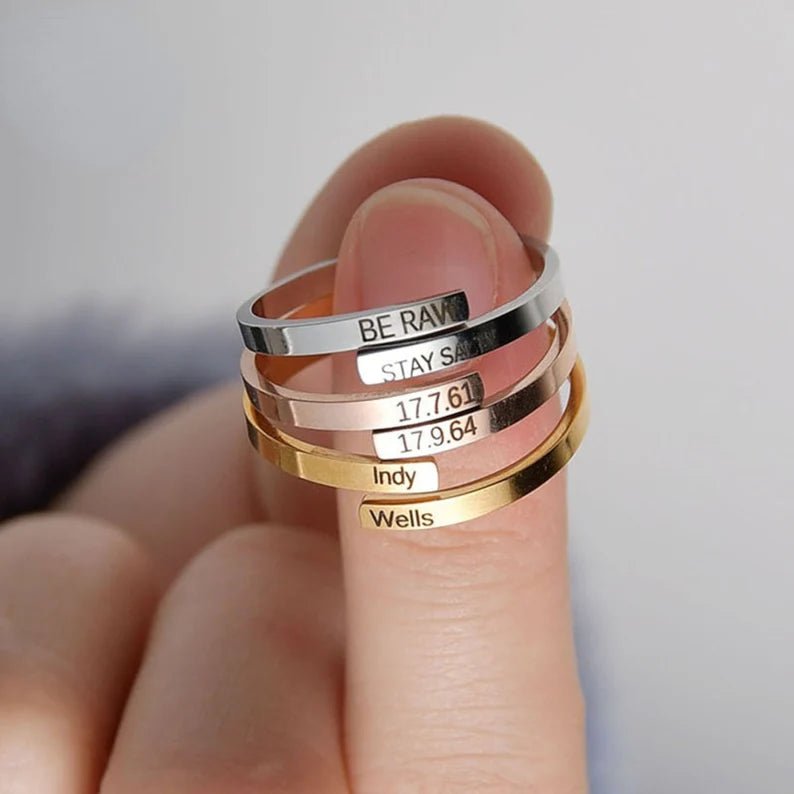 Personalized Name Ring Customized Resizable 2 Names Open Rings - Melcharm