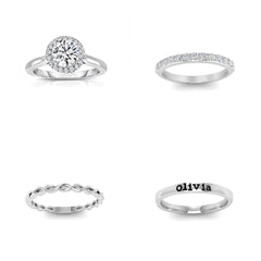 Personalized Name Stacked Custom Zirconia 4 in 1 Ring Set - Melcharm