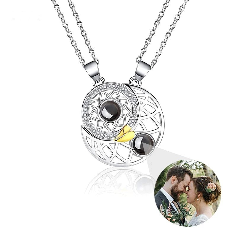 Personalized Photo Necklace Projection Necklace Sun and Moon Couple Magnetic Necklace Custom Photo Projection Necklace - Melcharm