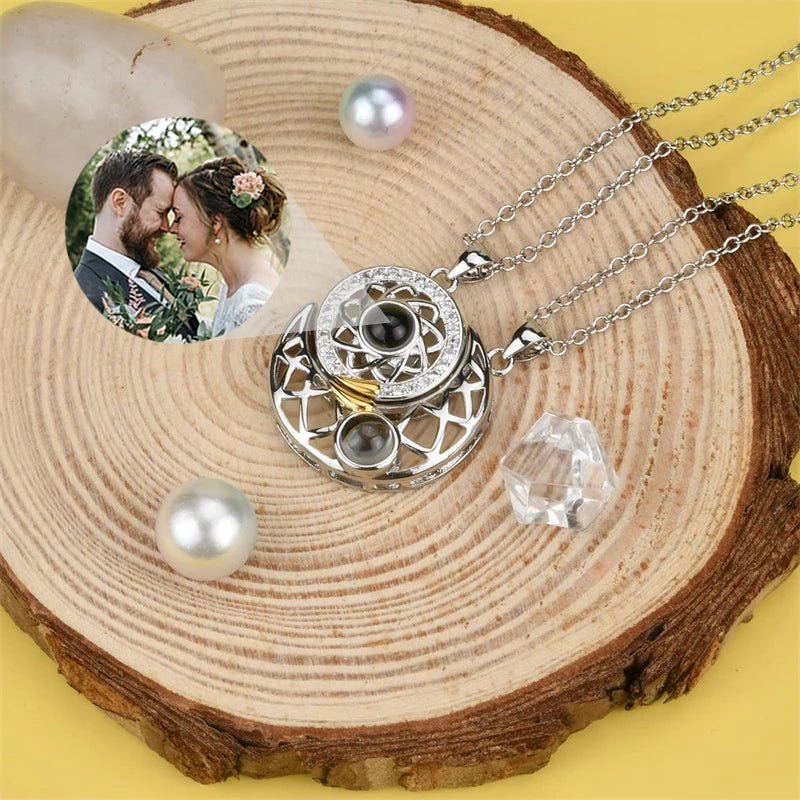 Personalized Photo Necklace Projection Necklace Sun and Moon Couple Magnetic Necklace Custom Photo Projection Necklace - Melcharm