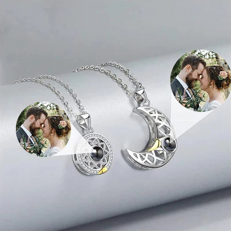 Personalized Photo Necklace Projection Necklace Sun and Moon Couple Magnetic Necklace Custom Photo Projection Necklace - Melcharm