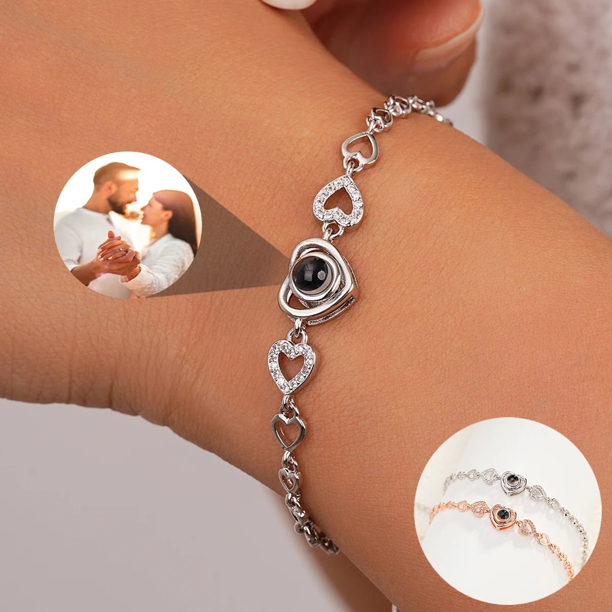 Personalized Projection Photo Bracelet - Heart Pendant Bracelet - Projection - Memorial Photo Bracelet - Photo Jewelry - Melcharm