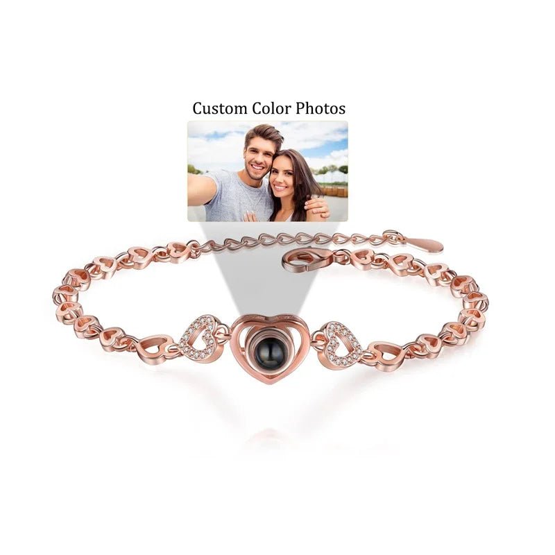 Personalized Projection Photo Bracelet - Heart Pendant Bracelet - Projection - Memorial Photo Bracelet - Photo Jewelry - Melcharm