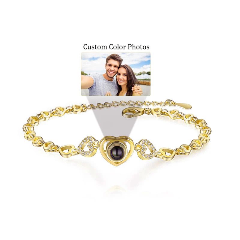 Personalized Projection Photo Bracelet - Heart Pendant Bracelet - Projection - Memorial Photo Bracelet - Photo Jewelry - Melcharm