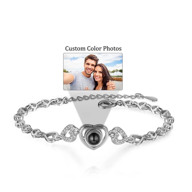 Personalized Projection Photo Bracelet - Heart Pendant Bracelet - Projection - Memorial Photo Bracelet - Photo Jewelry - Melcharm