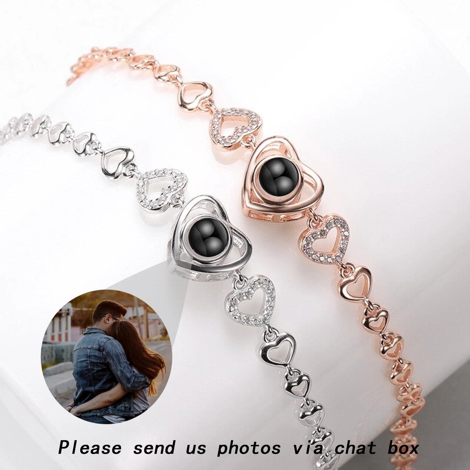 Personalized Projection Photo Bracelet - Heart Pendant Bracelet - Projection - Memorial Photo Bracelet - Photo Jewelry - Melcharm