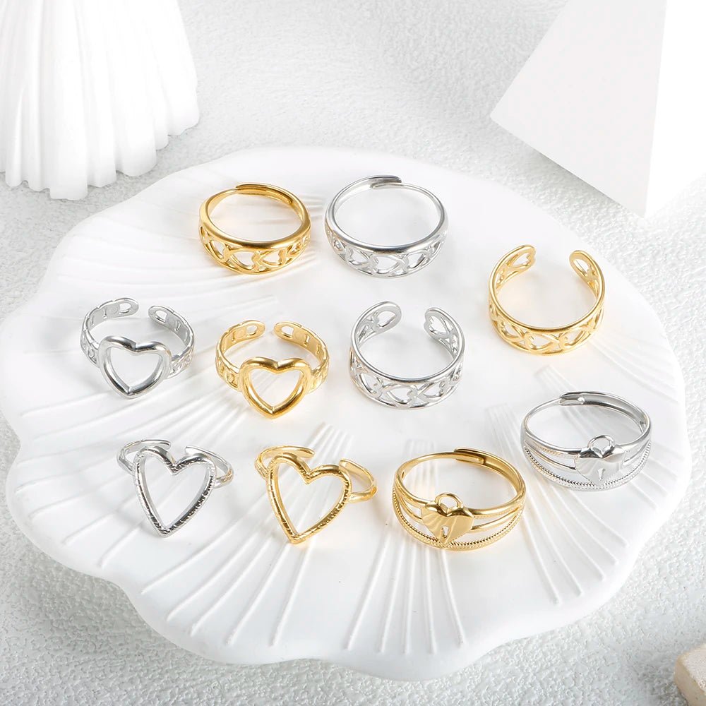 Popular Hollow Irregular Love Couple Finger Ring Stainless Steel Waterproof Wholesale Personality Party Luxury Jewelry - Melcharm