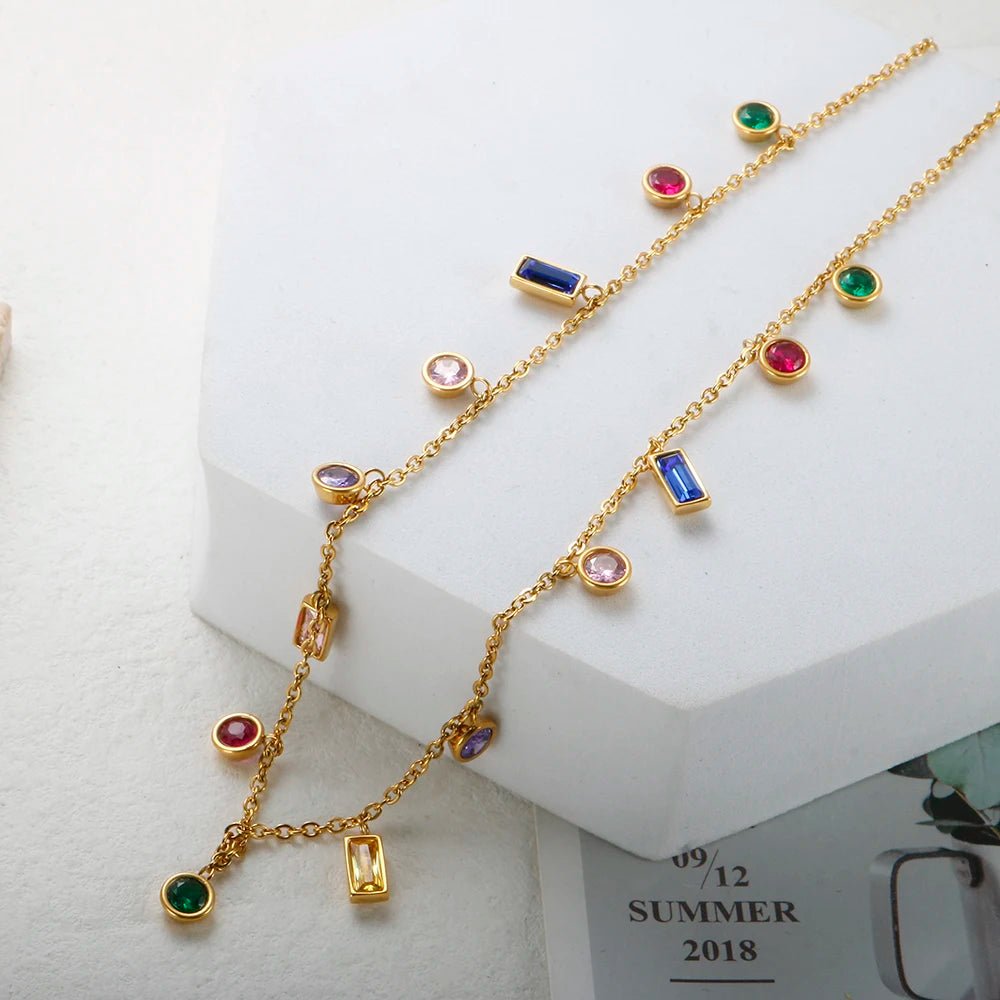 Rainbow Luxury Necklace Colorful Zircon Charm Bracelet Jewelry Set - Melcharm