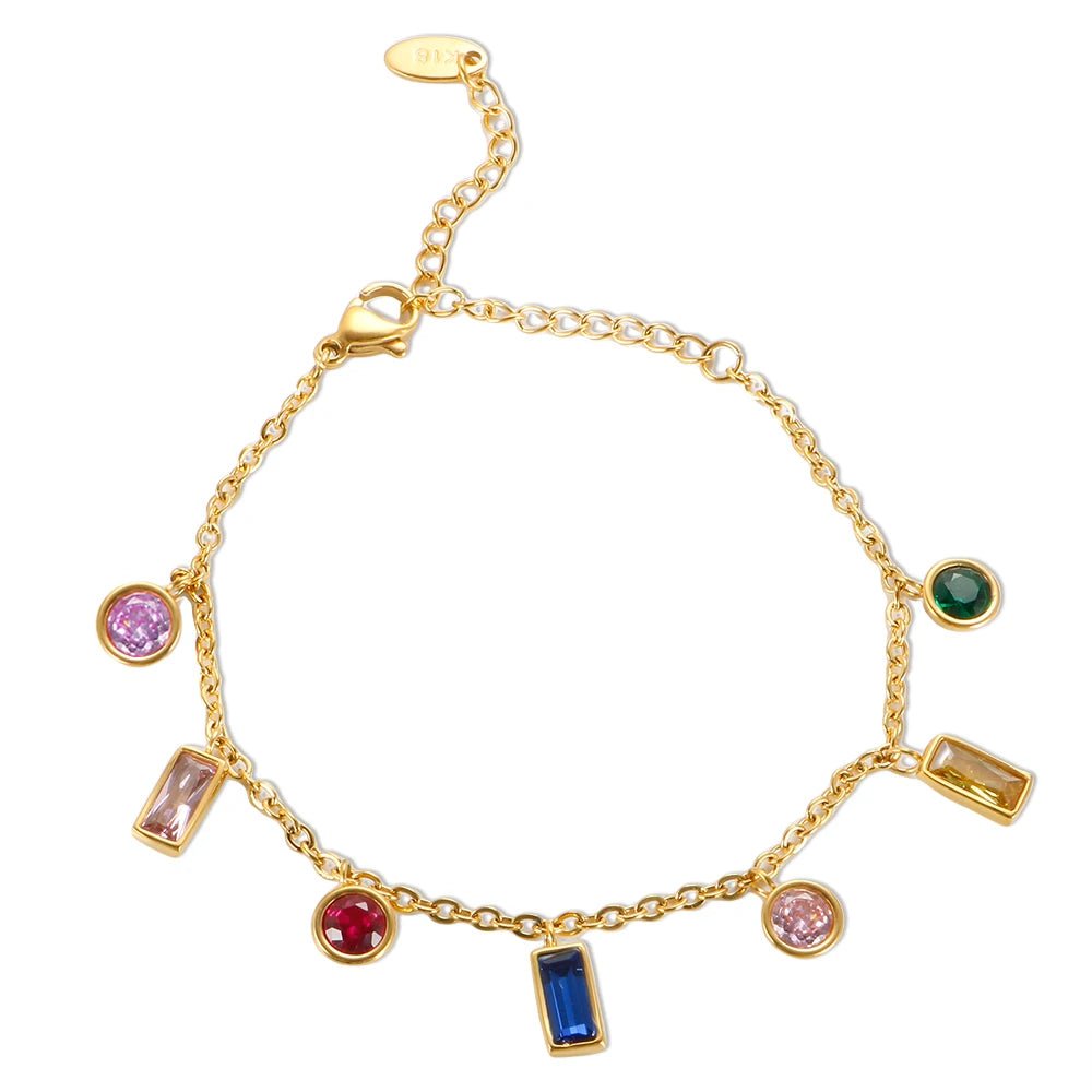 Rainbow Luxury Necklace Colorful Zircon Charm Bracelet Jewelry Set - Melcharm