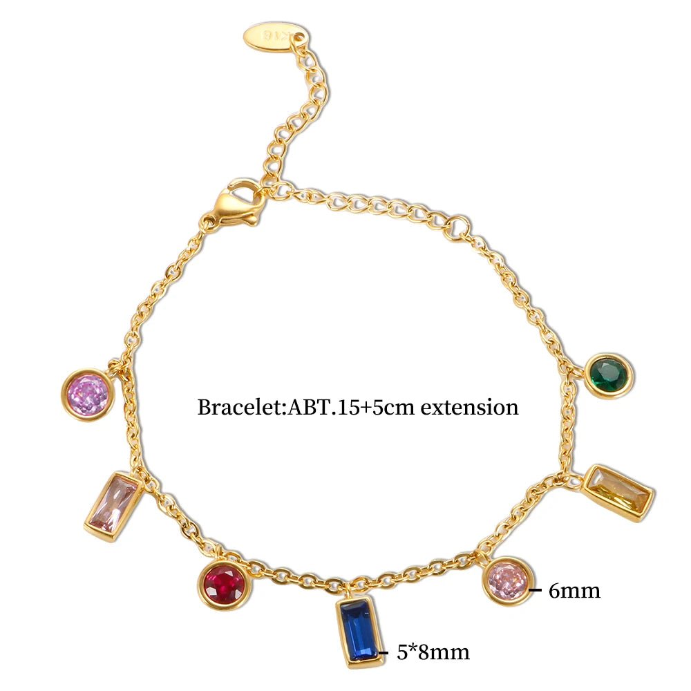 Rainbow Luxury Necklace Colorful Zircon Charm Bracelet Jewelry Set - Melcharm