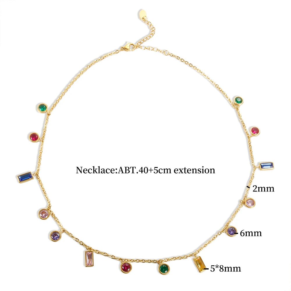 Rainbow Luxury Necklace Colorful Zircon Charm Bracelet Jewelry Set - Melcharm