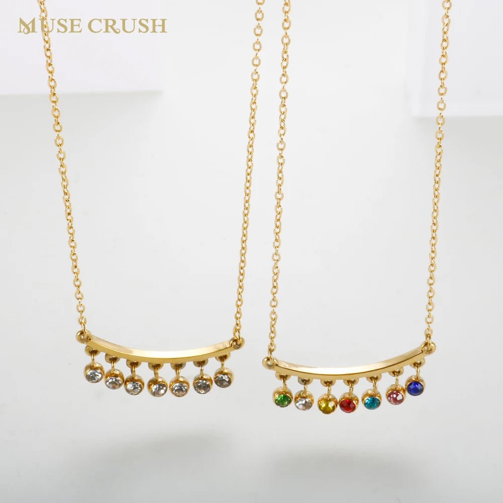 Round Colorful Crystal Pendant Necklace Choker Chain Luxury Jewelry - Melcharm