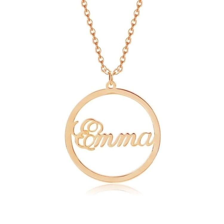 Round Pendant Personalized Name Necklace - Melcharm