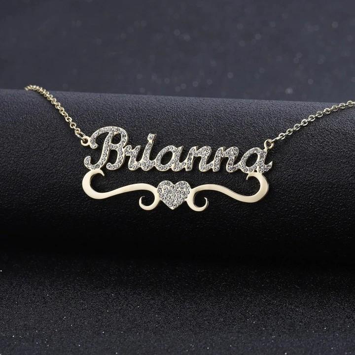 Sparkling Diamond Heart Personalized Name 925 Sterling Silver Necklace - Melcharm