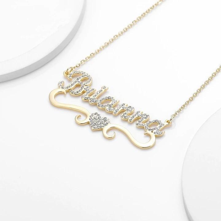 Sparkling Diamond Heart Personalized Name 925 Sterling Silver Necklace - Melcharm