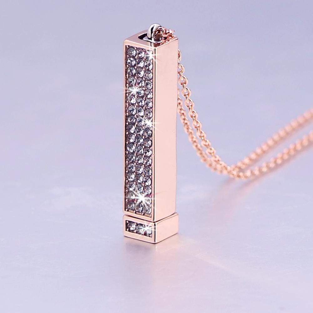 Sparkling Diamond Personalized Bar Necklace With Engraved Secret Message - Melcharm