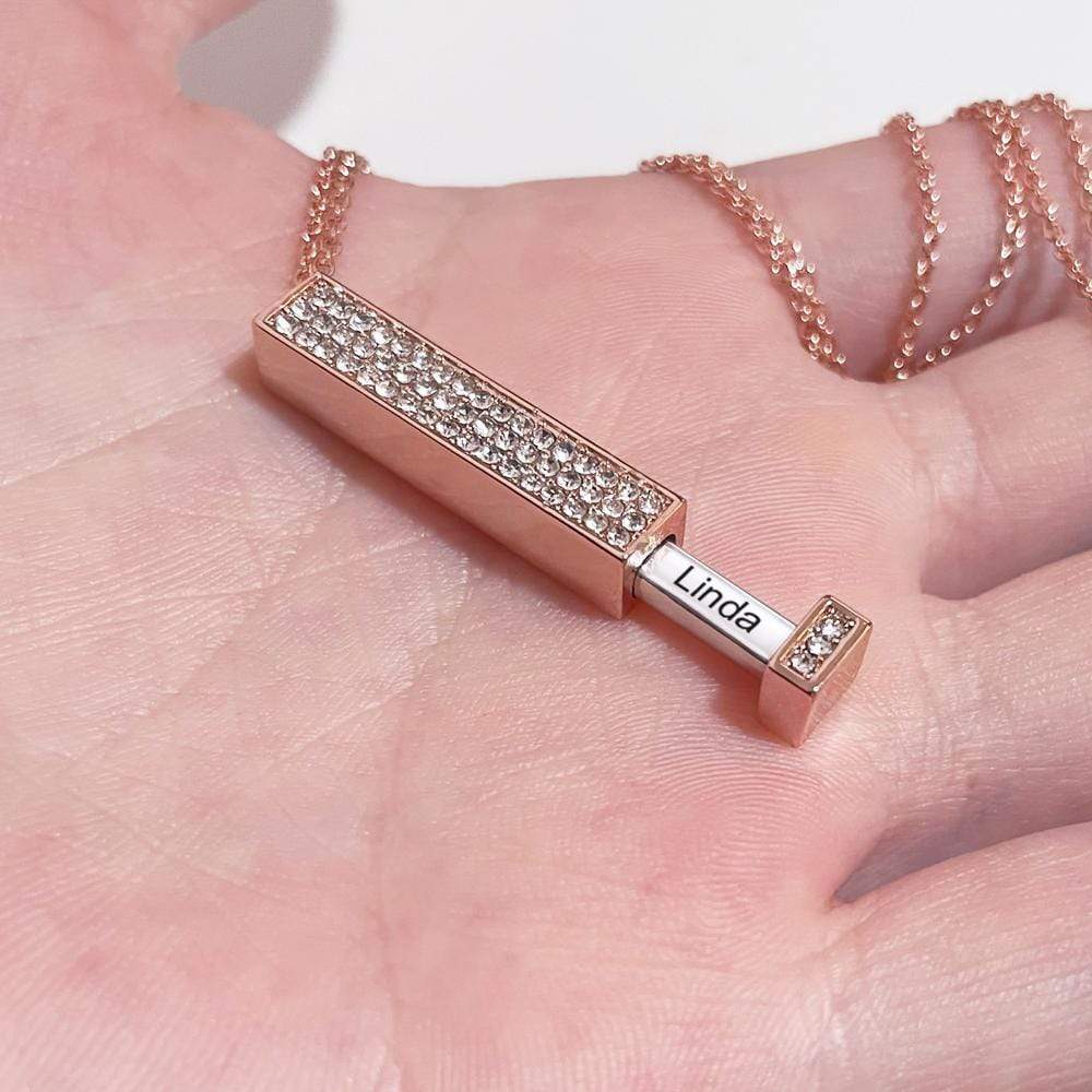 Sparkling Diamond Personalized Bar Necklace With Engraved Secret Message - Melcharm