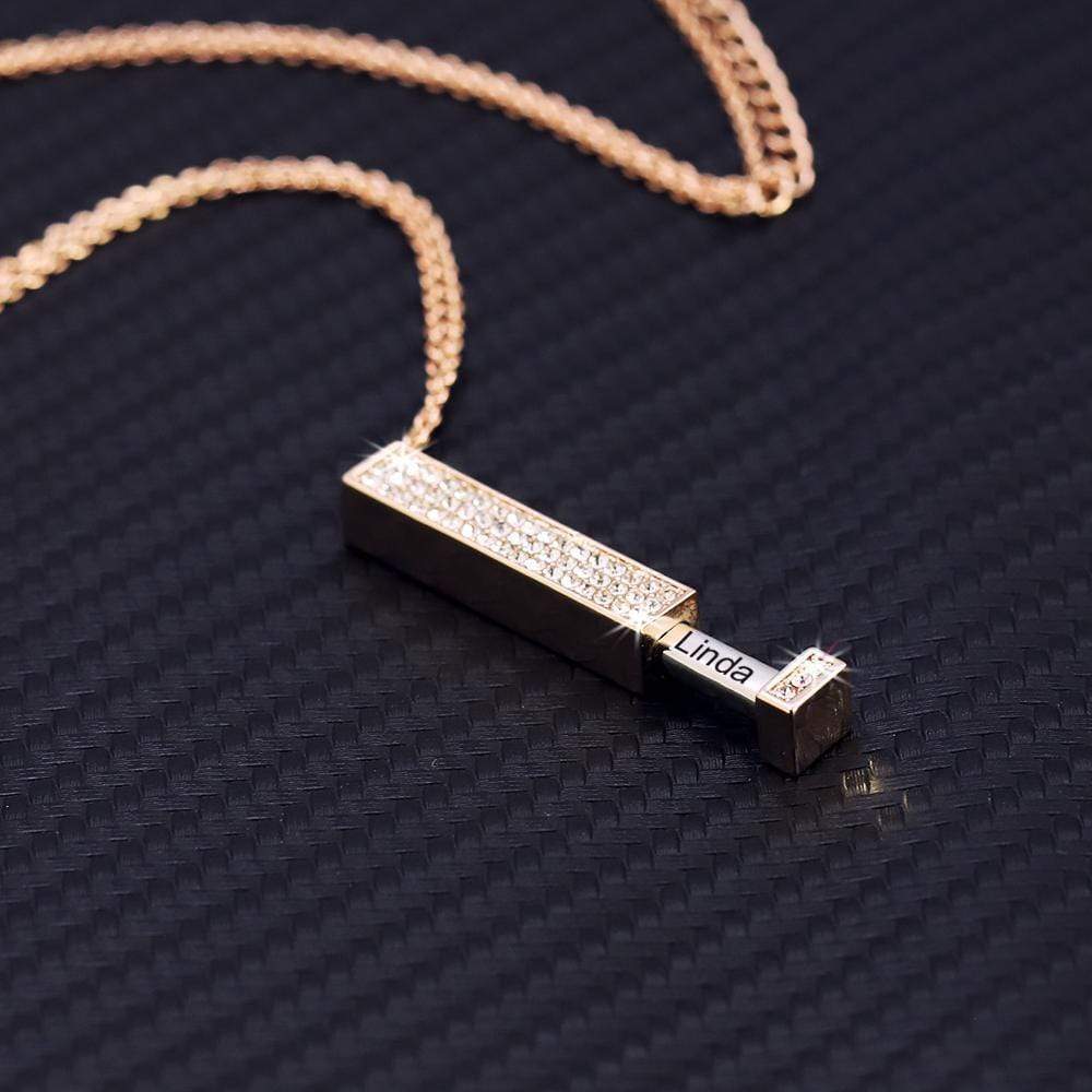 Sparkling Diamond Personalized Bar Necklace With Engraved Secret Message - Melcharm