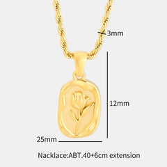 Square Rose Pendant Necklace Fashion Stainless Steel Carved Metal Waterproof Charm Chain Necklace for Women Jewelry 2023 - Melcharm