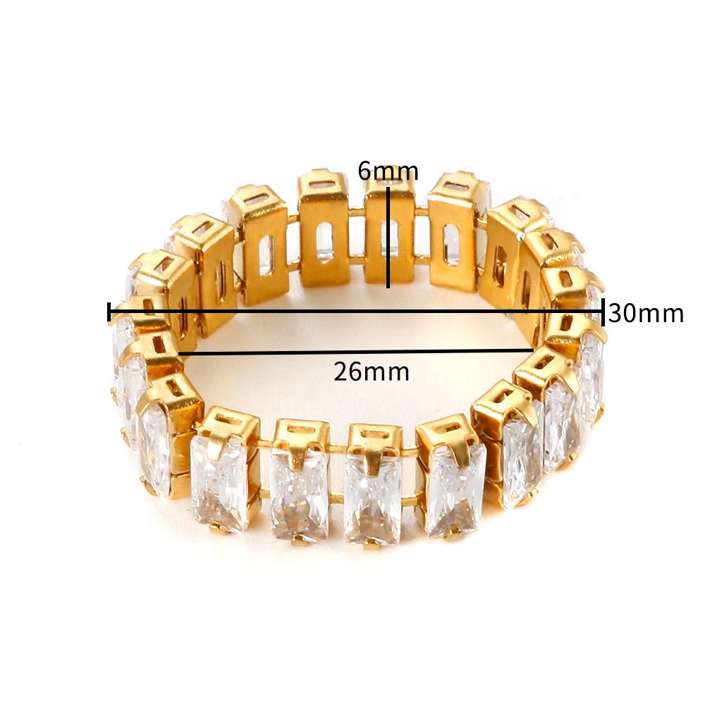 Stainless Steel Gold Plated Full Square Cubic Zirconia Luxury Wedding Shiny Zircon Crystal Ring for Women Jewelry Gift - Melcharm