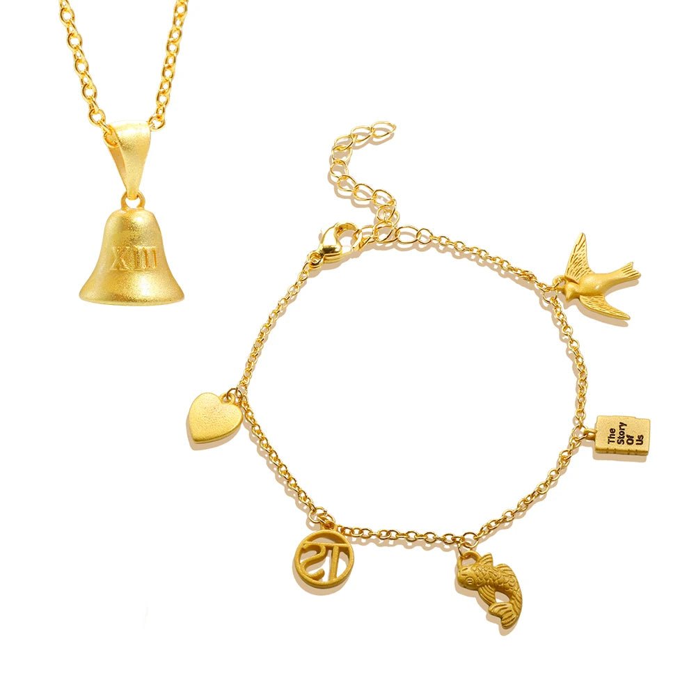 Stainless Steel XIII Bell Necklace Speak Now Swallow Carp Charm Bracelet Fashion Chain Jewelry Set - Melcharm