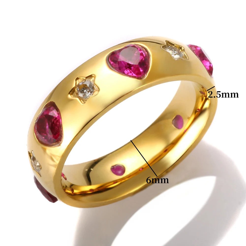 Trendy Stainless Steel Colorful Cubic Zirconia Open Ring Shiny Luxury CZ Crystal Ring For Women Wedding Party Jewelry Gift - Melcharm