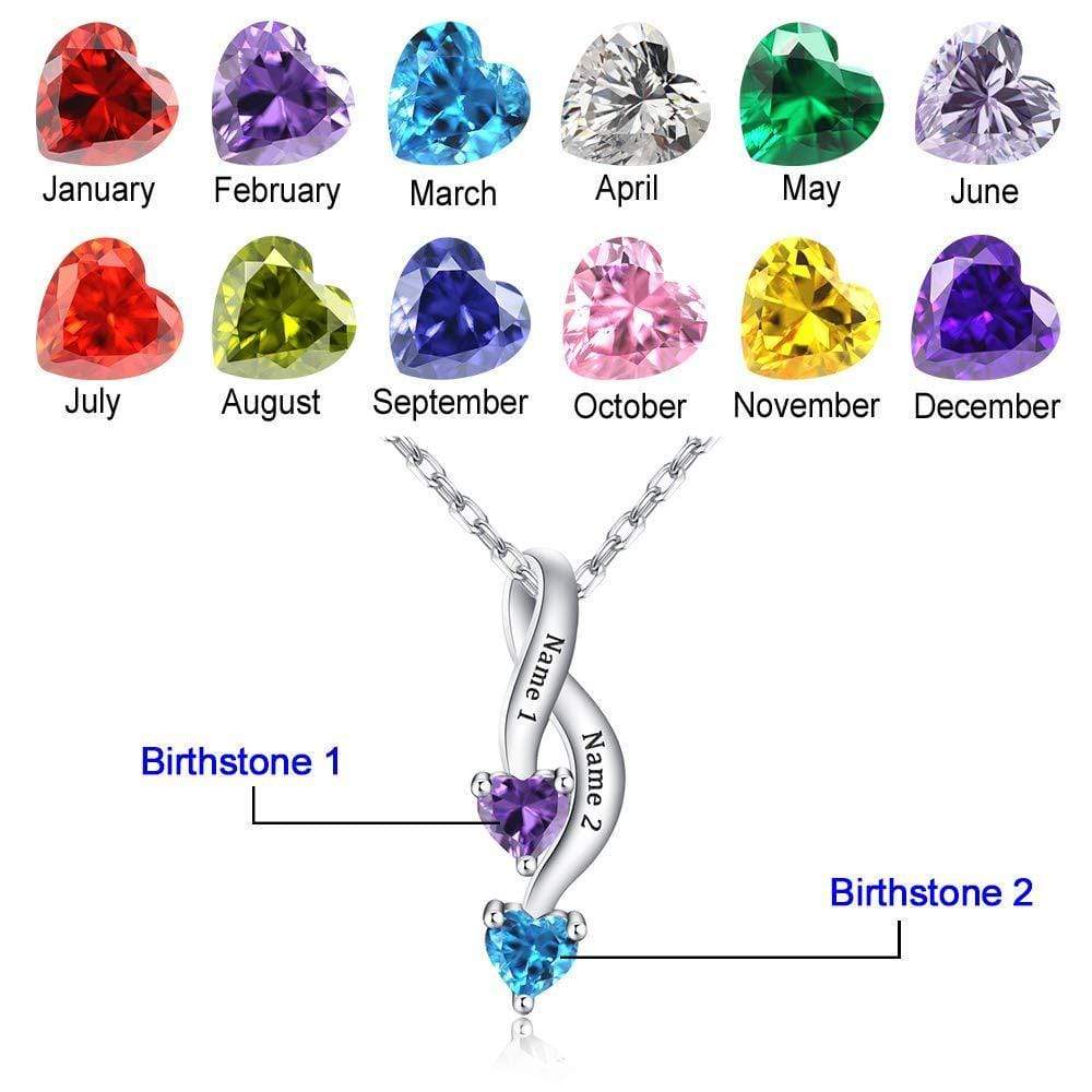 Valentine's Day Gift Personalized Couple 2 Names Birthstones Infinity Pendant Necklace - Melcharm