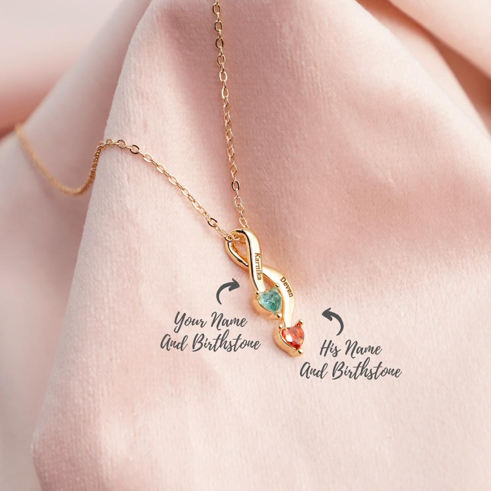 Valentine's Day Gift Personalized Couple 2 Names Birthstones Infinity Pendant Necklace - Melcharm