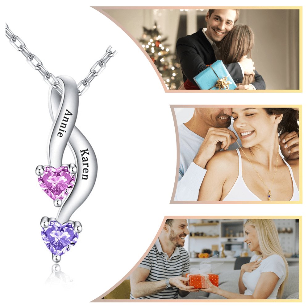 Valentine's Day Gift Personalized Couple 2 Names Birthstones Infinity Pendant Necklace - Melcharm